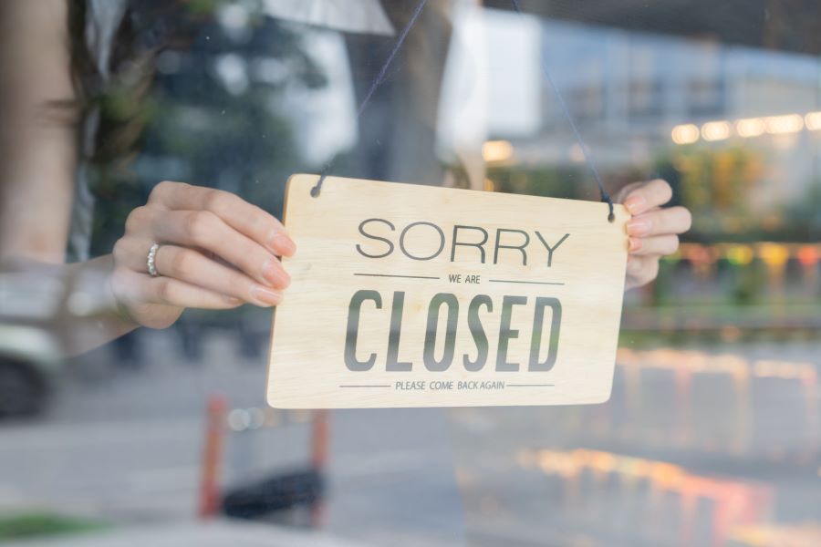 Sorry we're closed sign