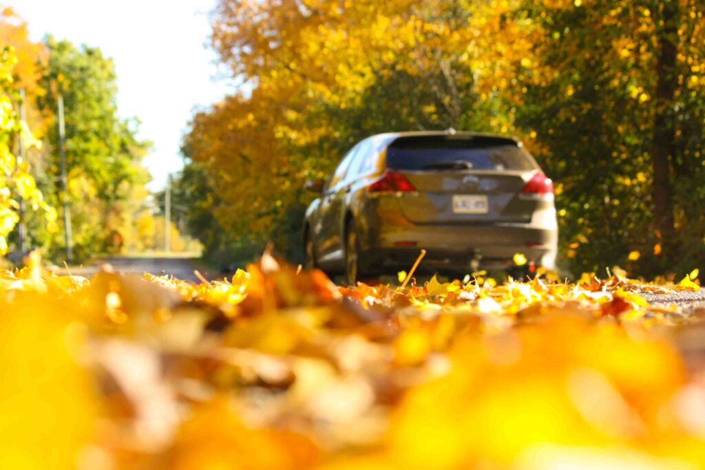a car is parked on the side of the road