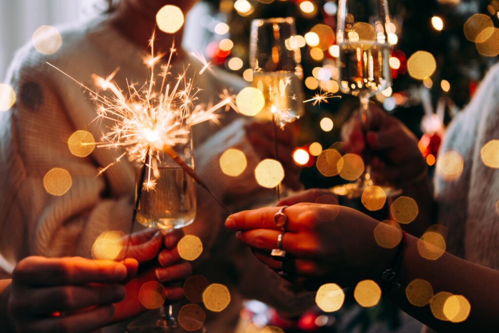 New Years celebration with champagne and sparkles