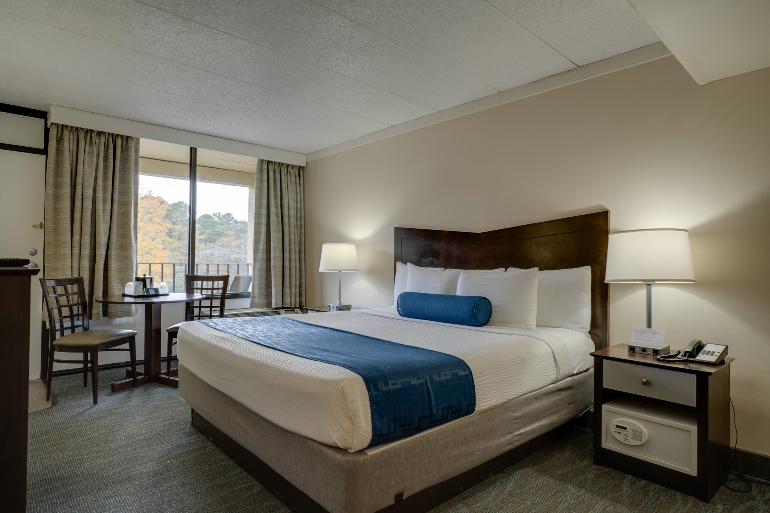hotel room with king bed