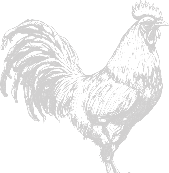 a black and white drawing of a rooster