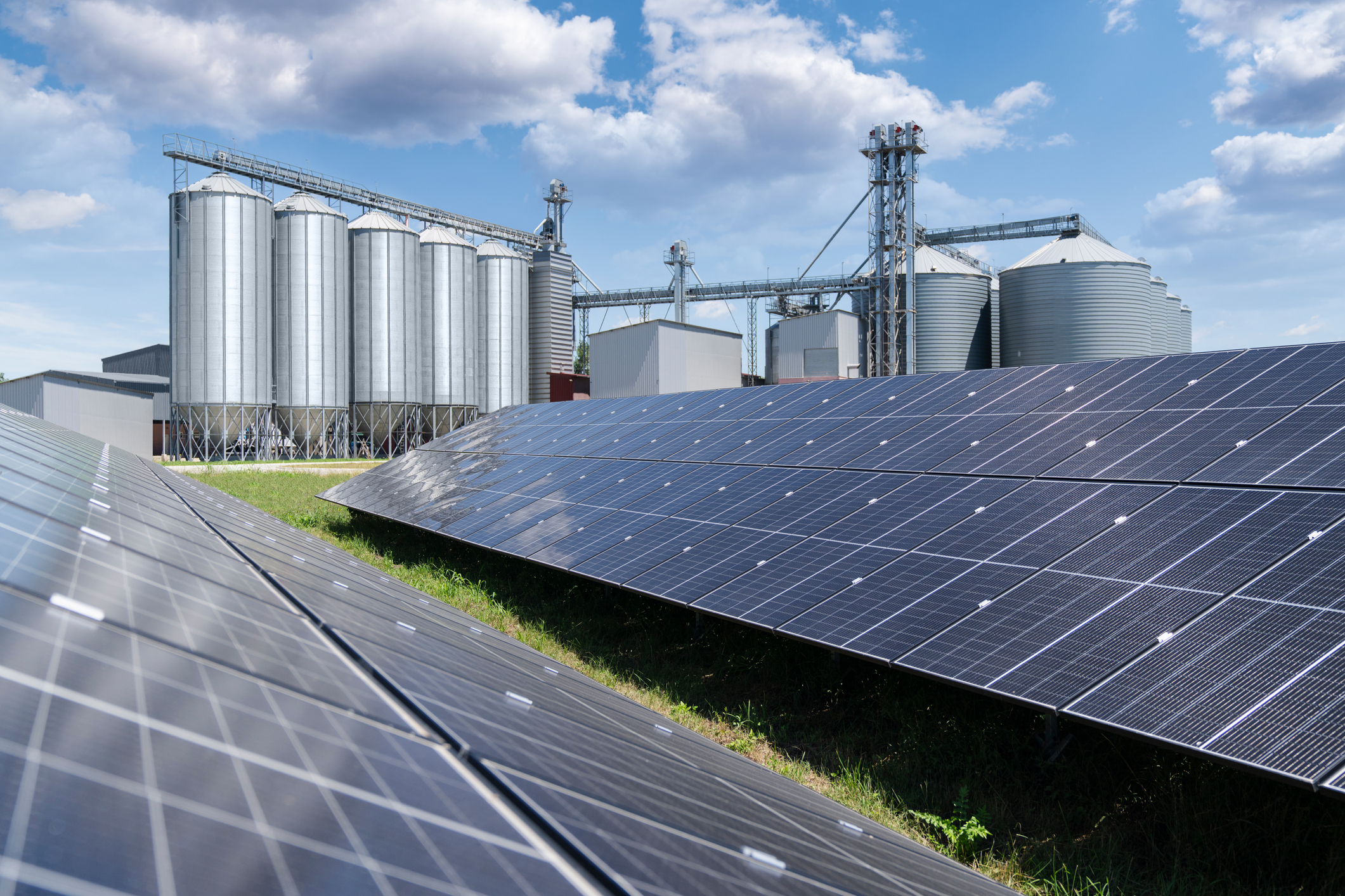 solar panels on the roof of a factory