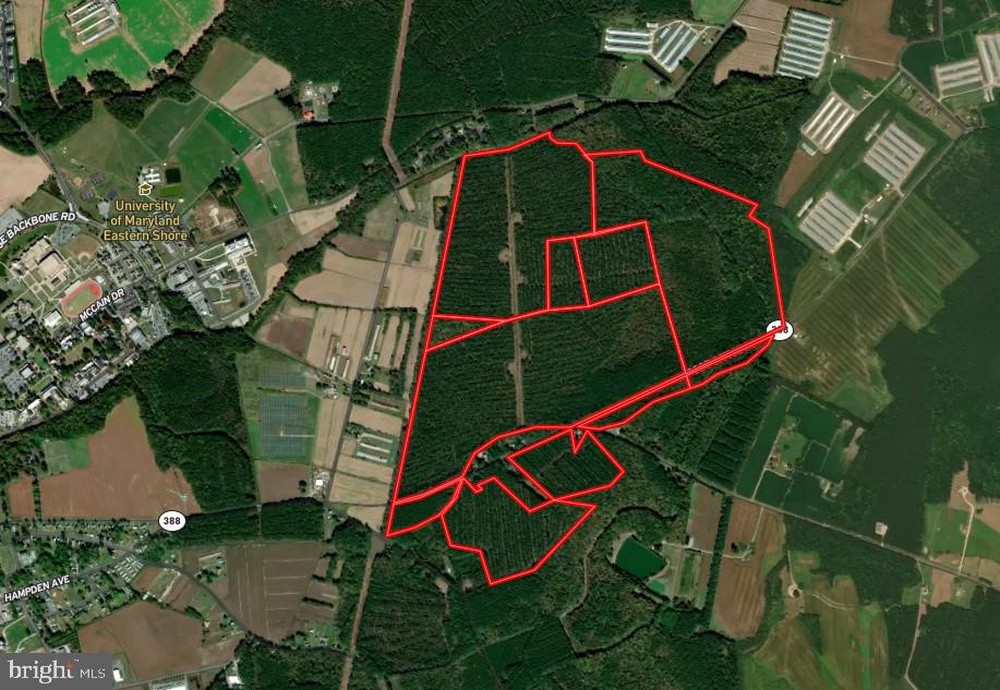 an aerial view of a red area in the middle of a green area