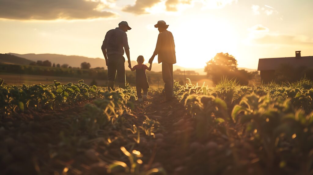 a couple of people that are standing in a field
