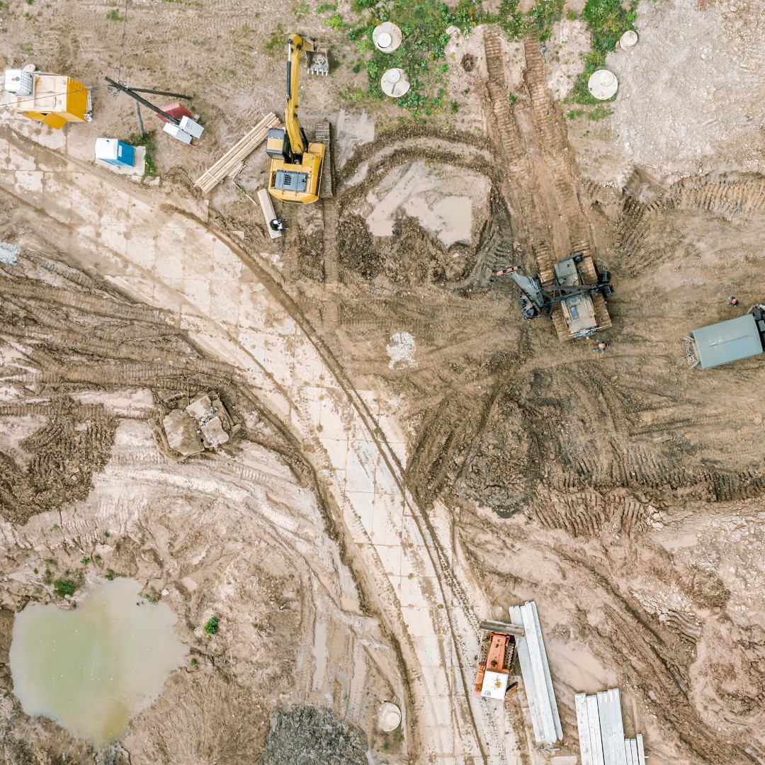 an aerial view of a construction site