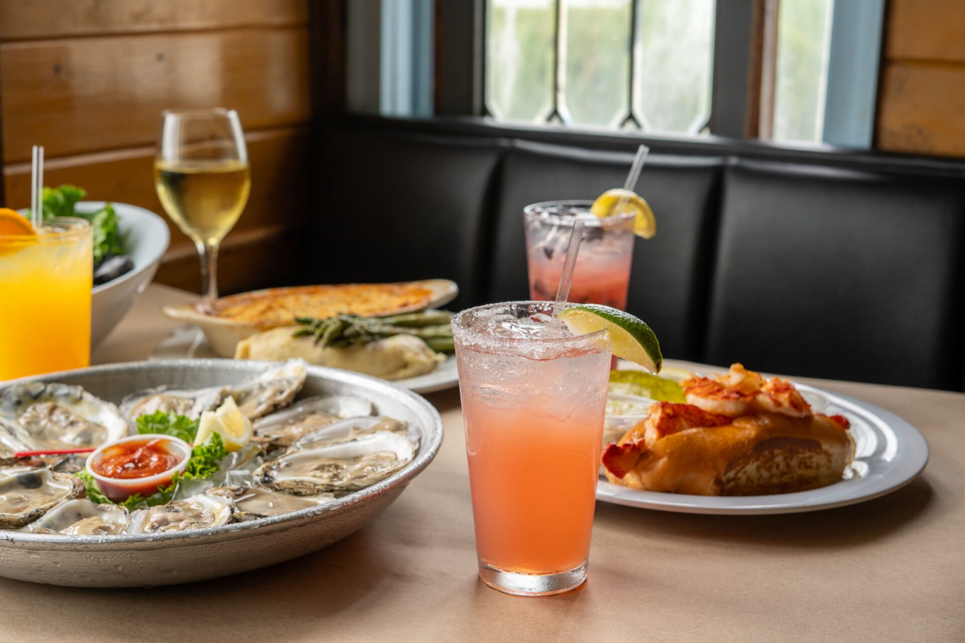 Various Lobster Shanty menu items on a table.