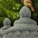 painting of cardinal standing on cement column