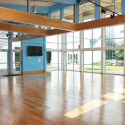 Open ballroom with large windows