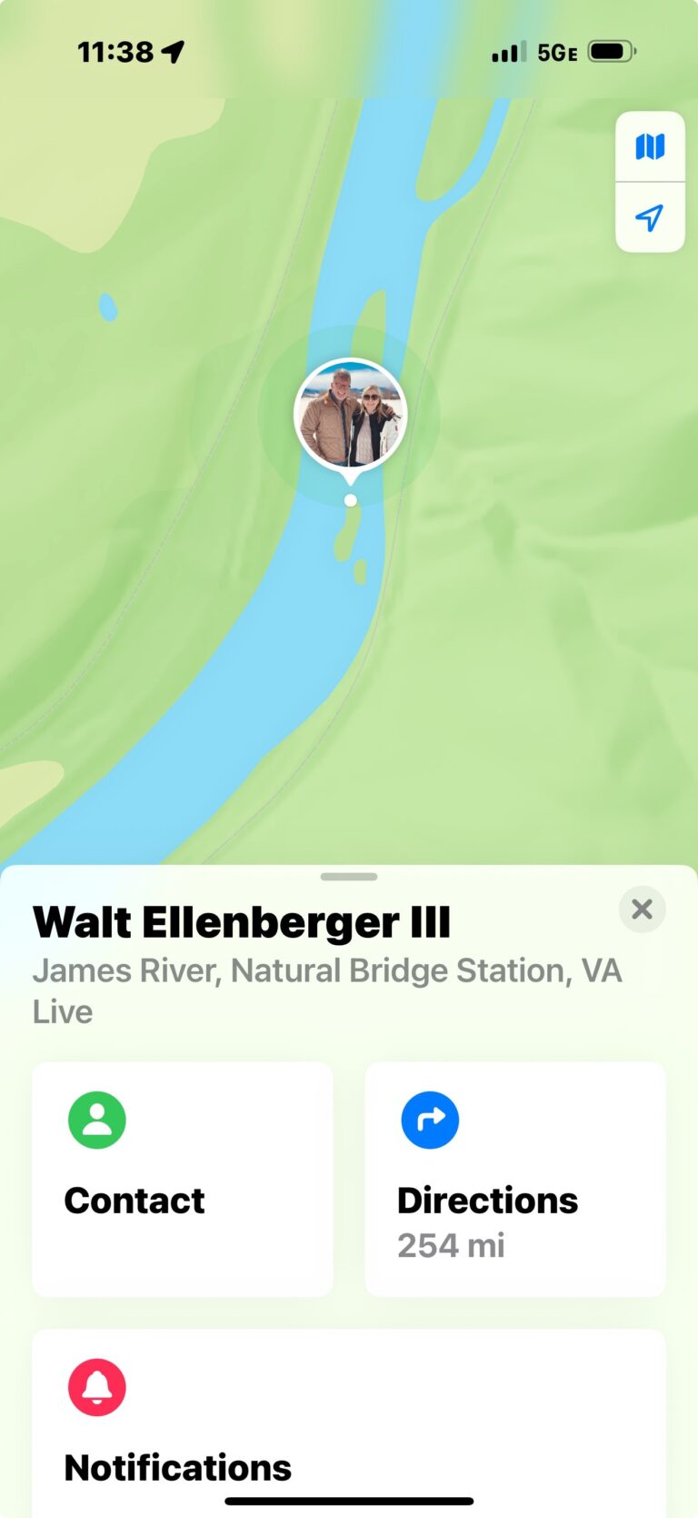 a screenshot of a cell phone with a map of a river