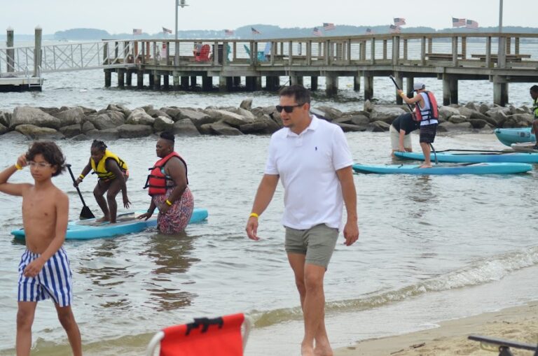 a group of people on surfboards in the water
