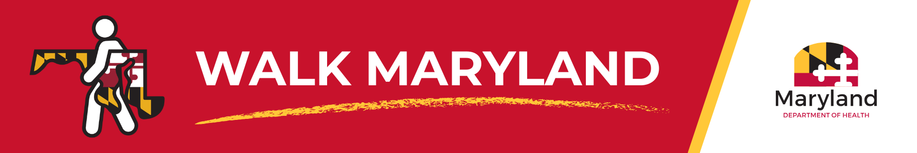 Red banner with stick person carrying state of Maryland shape and a Maryland Dept of Health Logo