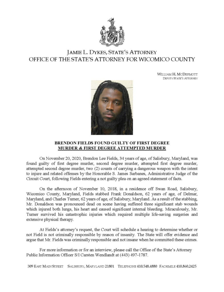 Press release of Brendon Fields conviction