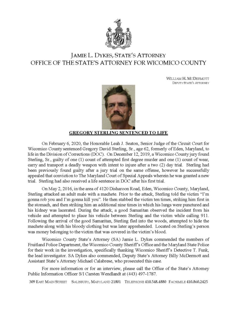 Press Release Gregory Sterling sentencing