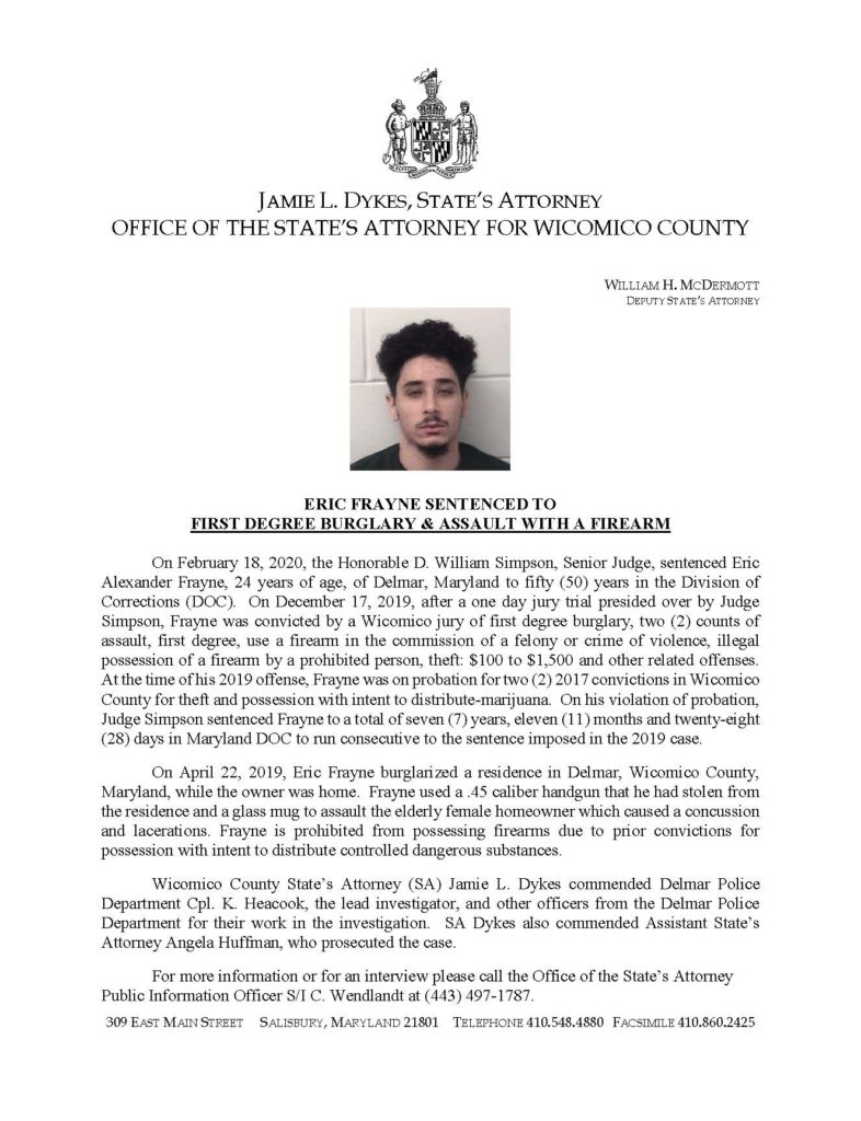 Press release of Eric Frayne sentencing
