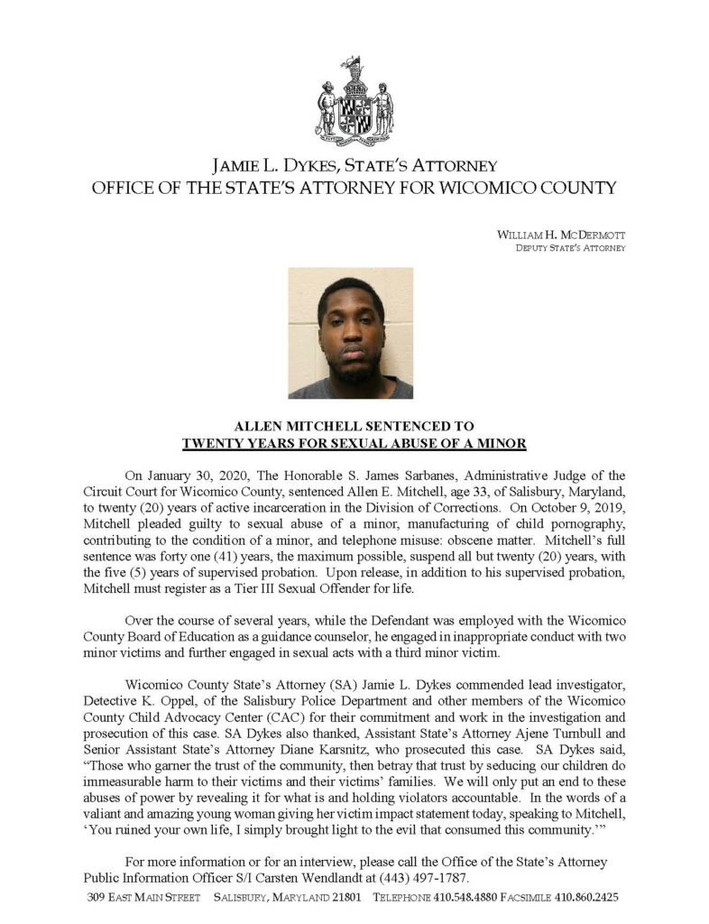 Press release of Allen Mitchell sentencing