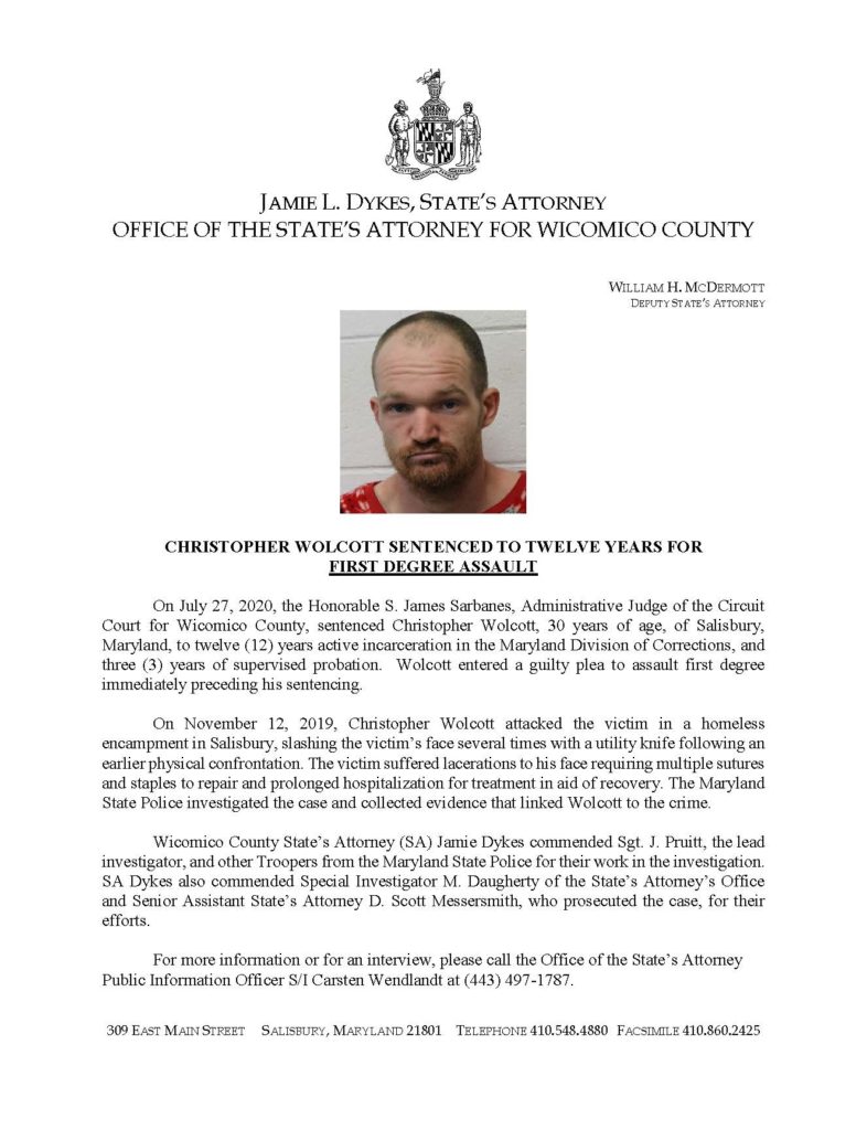 Press release of Christopher Wolcott sentencing