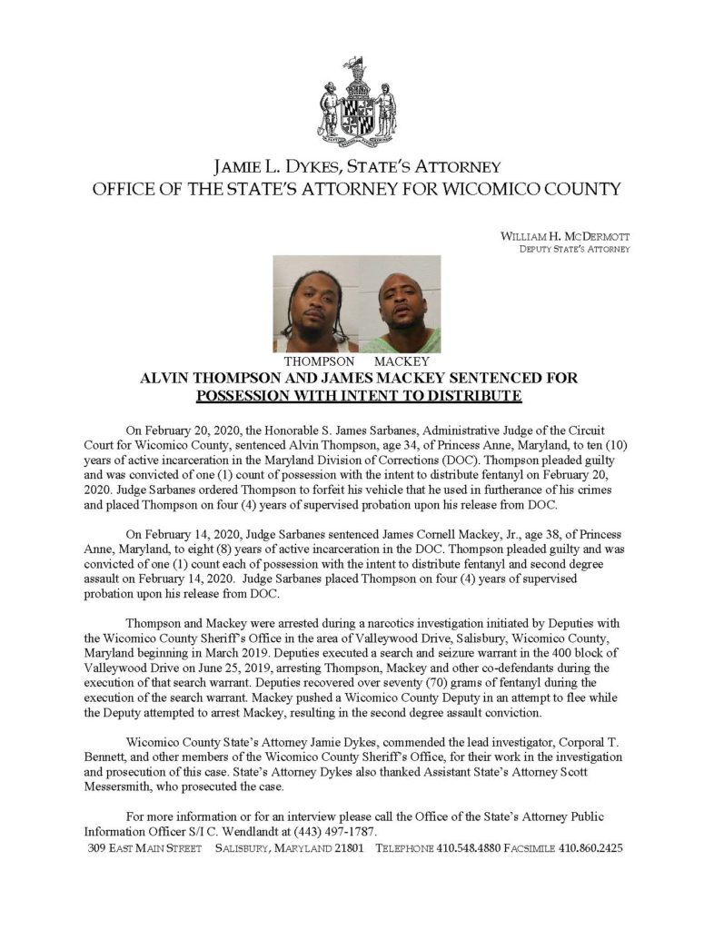 Press release of Alvin Thompson and James Mackey sentencing