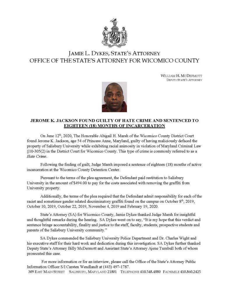 Press release of Jerome Jackson sentencing