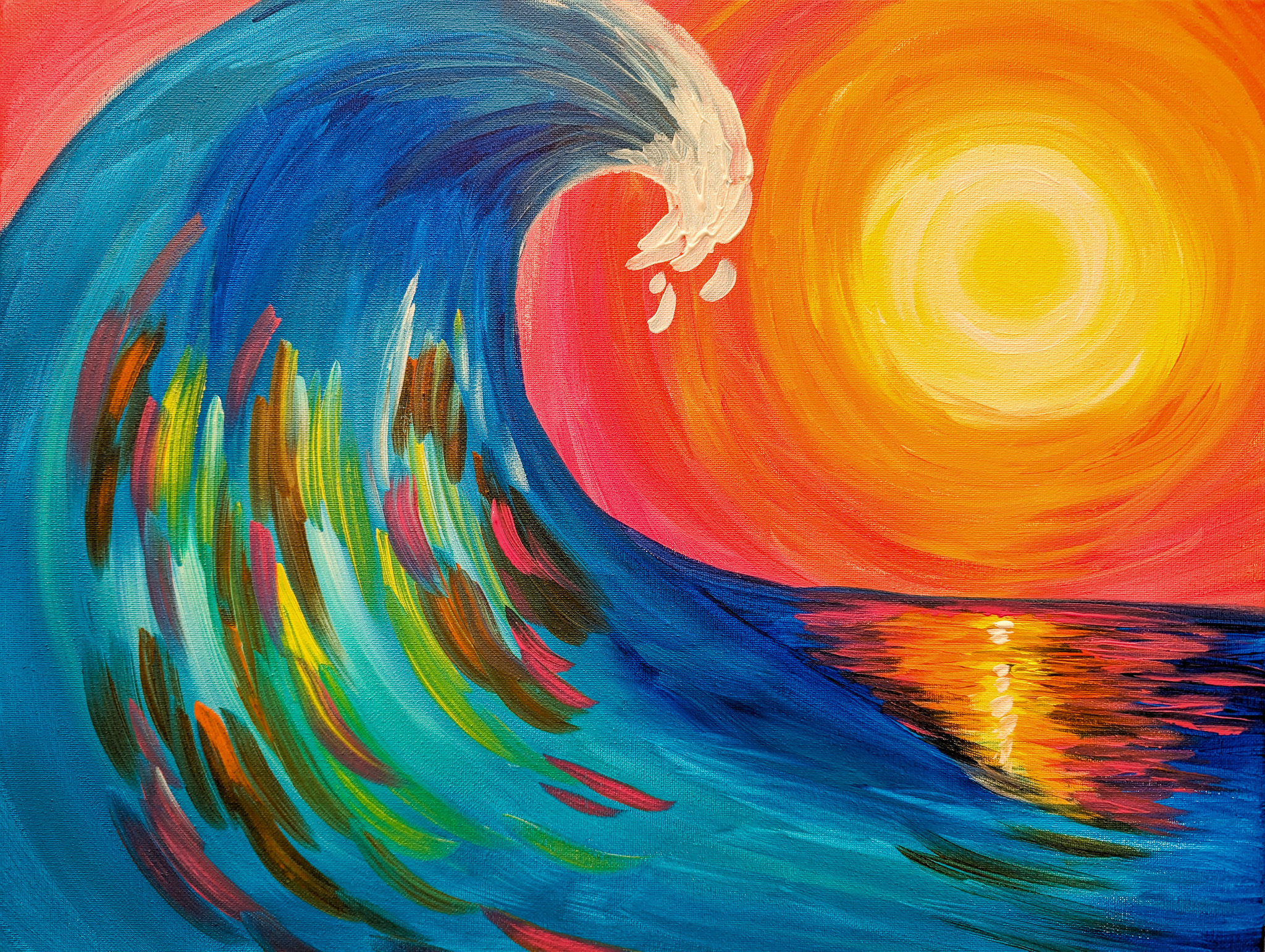 painting of a wave and sun
