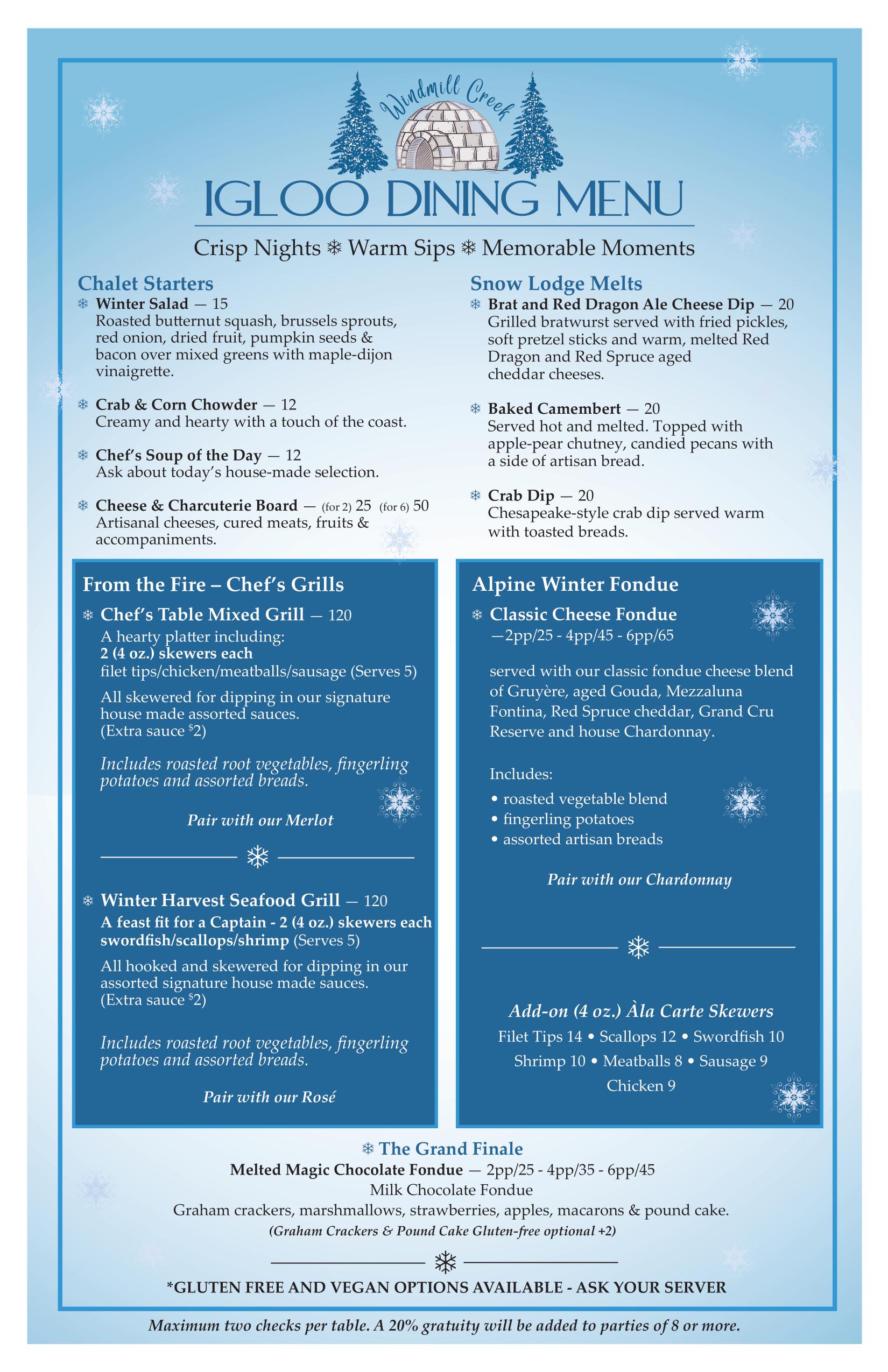 Igloo dining menu