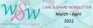 a poster with the words care and share news letter march - april 2012