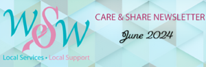a blue and white background with the words care and share news letters